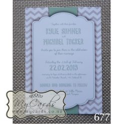 A6 Chevron Grey and Green Wedding Invitation | Design 677