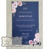 Navy Blue with Blush Pink Flowers Wedding Invitation | Design 729