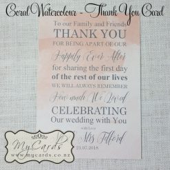 Coral Watercolour Thank You Card | Design 822TY