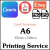 Canva ETSY PDF JPG PNG Art Supplied Invitation Printing Service A6 (105mm x 148mm)