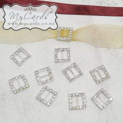 Ribbon Buckle Slider Silver  Diamante 15mm x 15mm Square